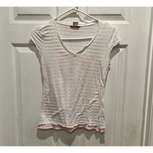 Vintage 90s Y2K Union Bay Top Large Juniors‎ White Pink Layered Skater Baby Tee